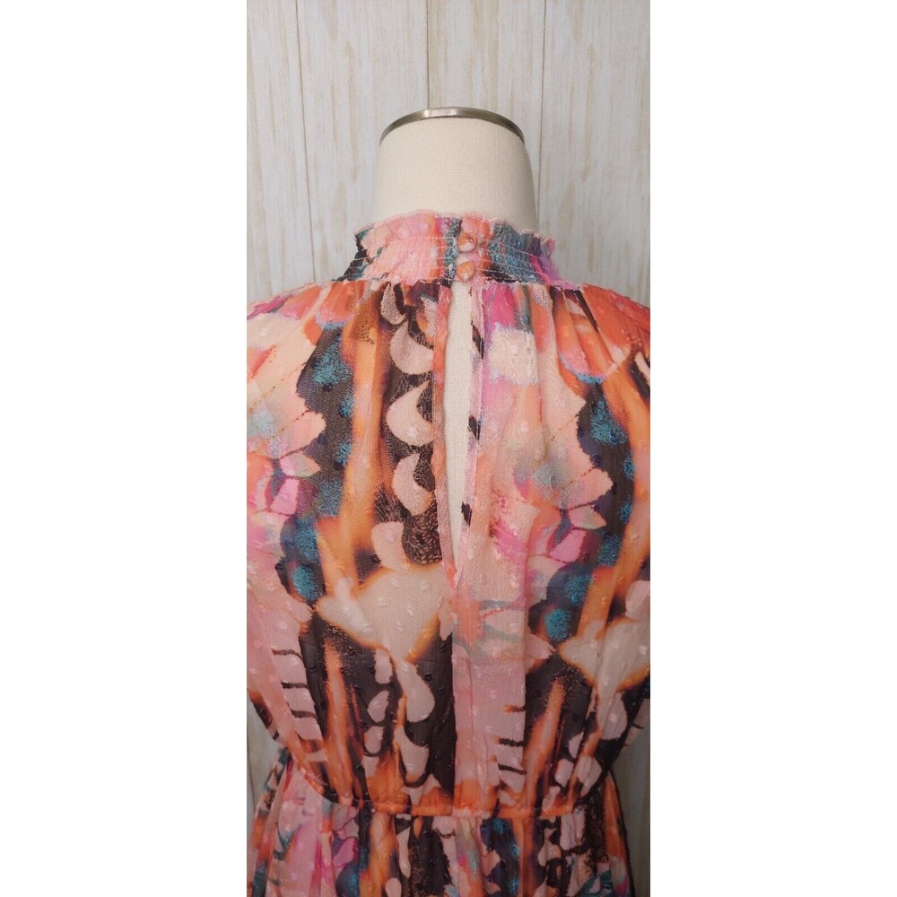 Torrid Midi Dress Clip Dot Smocked Mock Hi Neck Floral Size 0~12~Large Butterfly - Picture 5 of 16
